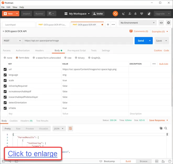 Test OCR API via Postman